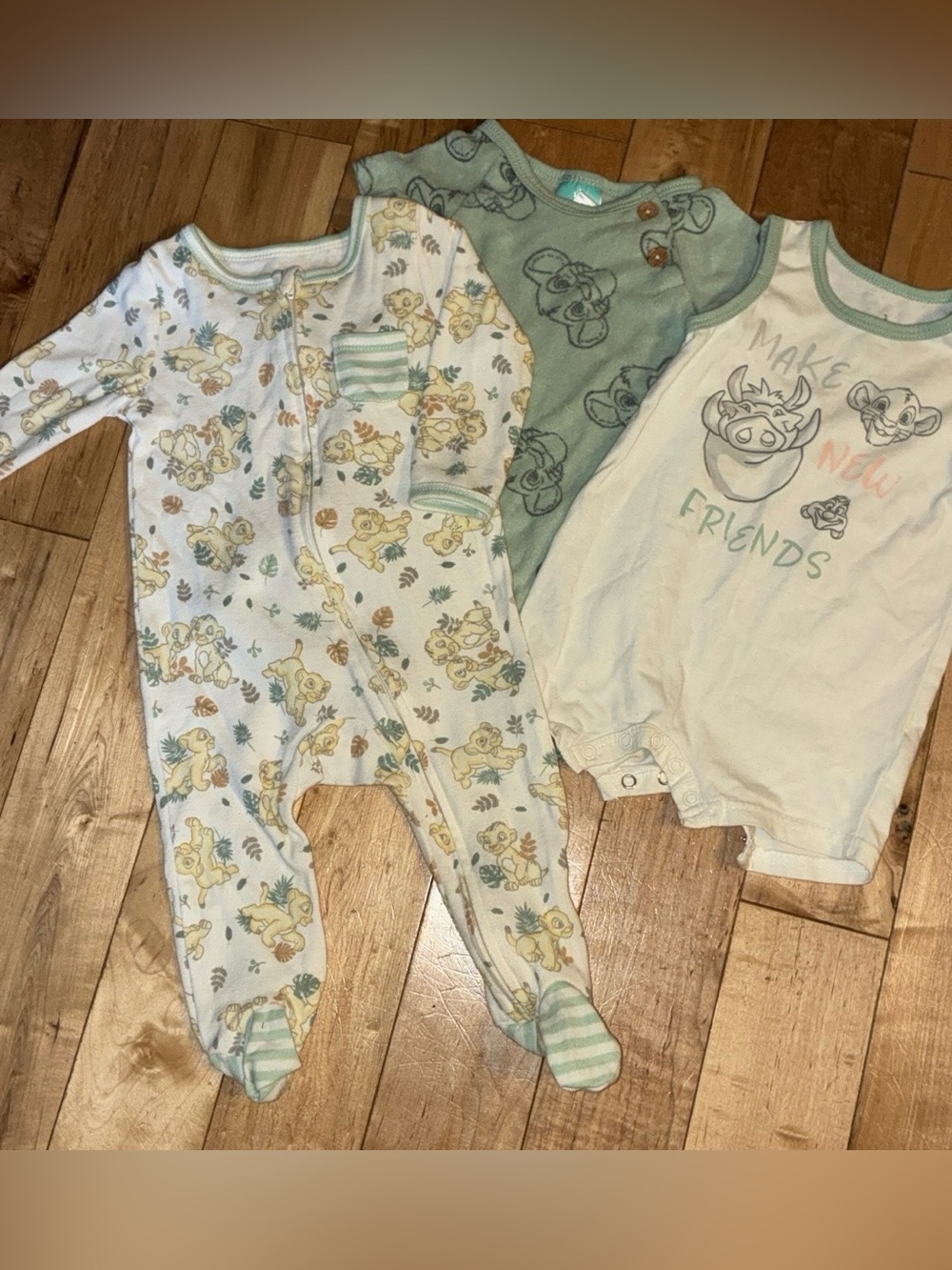 3, One-Piece Sleep and Play Set - 3-6 month - Lion King baby clothes.
